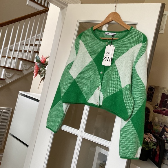 ZARA jacquard knit argyle geometric print cardigan blogger favorite - Picture 14 of 16